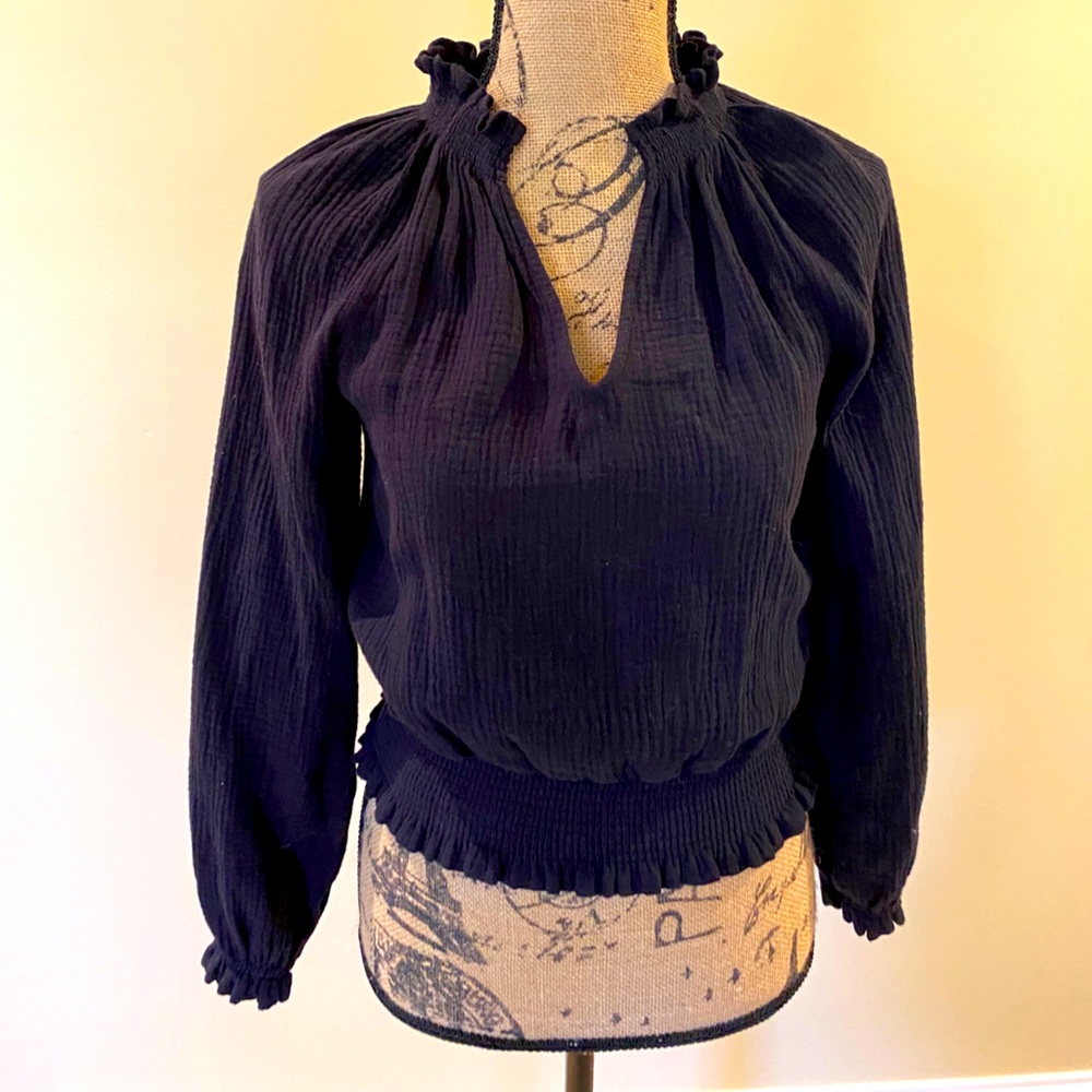 XXS Black Top cinched at neck and waist NWOT